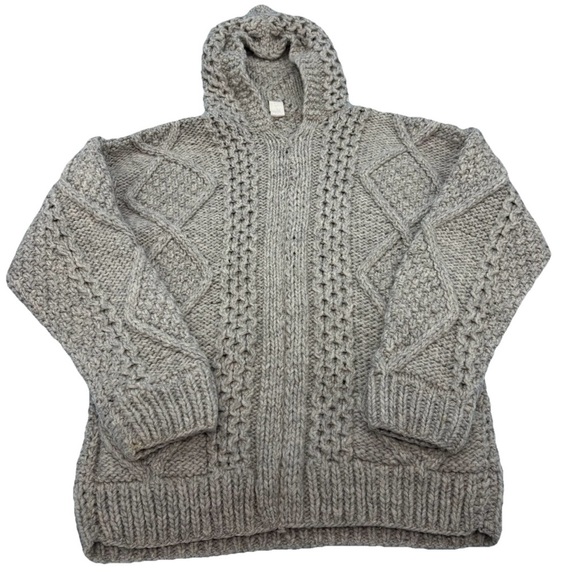 Fisherman’s Hooded 100% Wool Sweater Women’s Gray Large By Yarnia - Picture 2 of 9